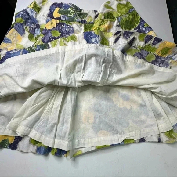 Talbots Woman’s Floral Pleated Skirt 12P Blue White Yellow Lined Side Zip Close - Picture 5 of 10